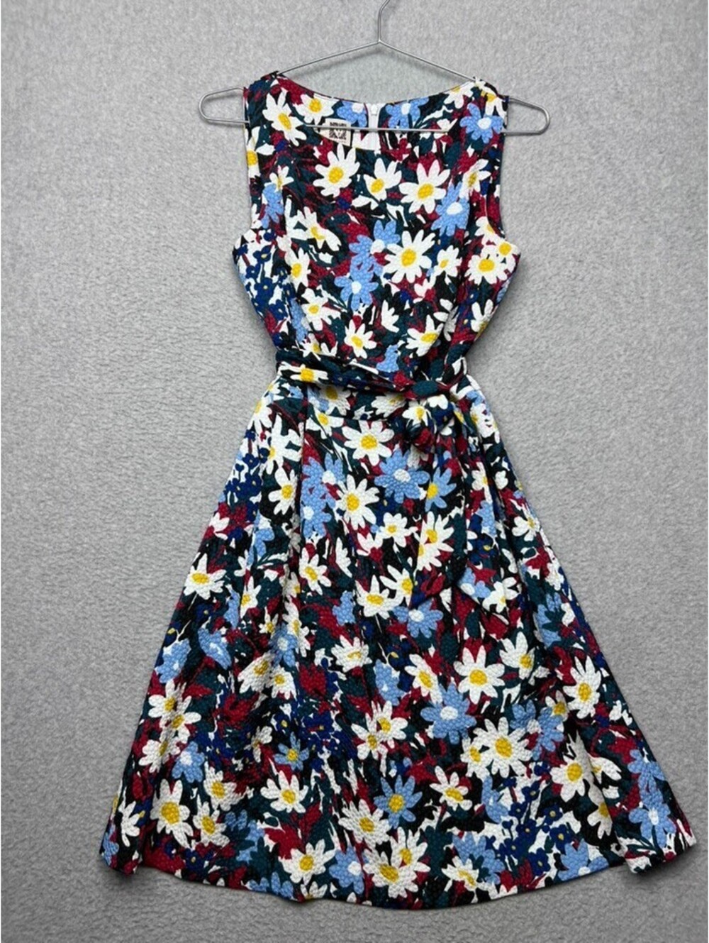 Anne Klein Textured Jacquard Fit Flare Dress 2 Daisy Floral Belted ALine Cocktai